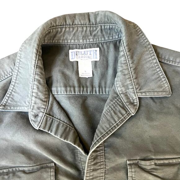 Duluth Trading Co Fire Hose Work Shirt Jacket Shacket Green L Heavy Cotton - Picture 1 of 9